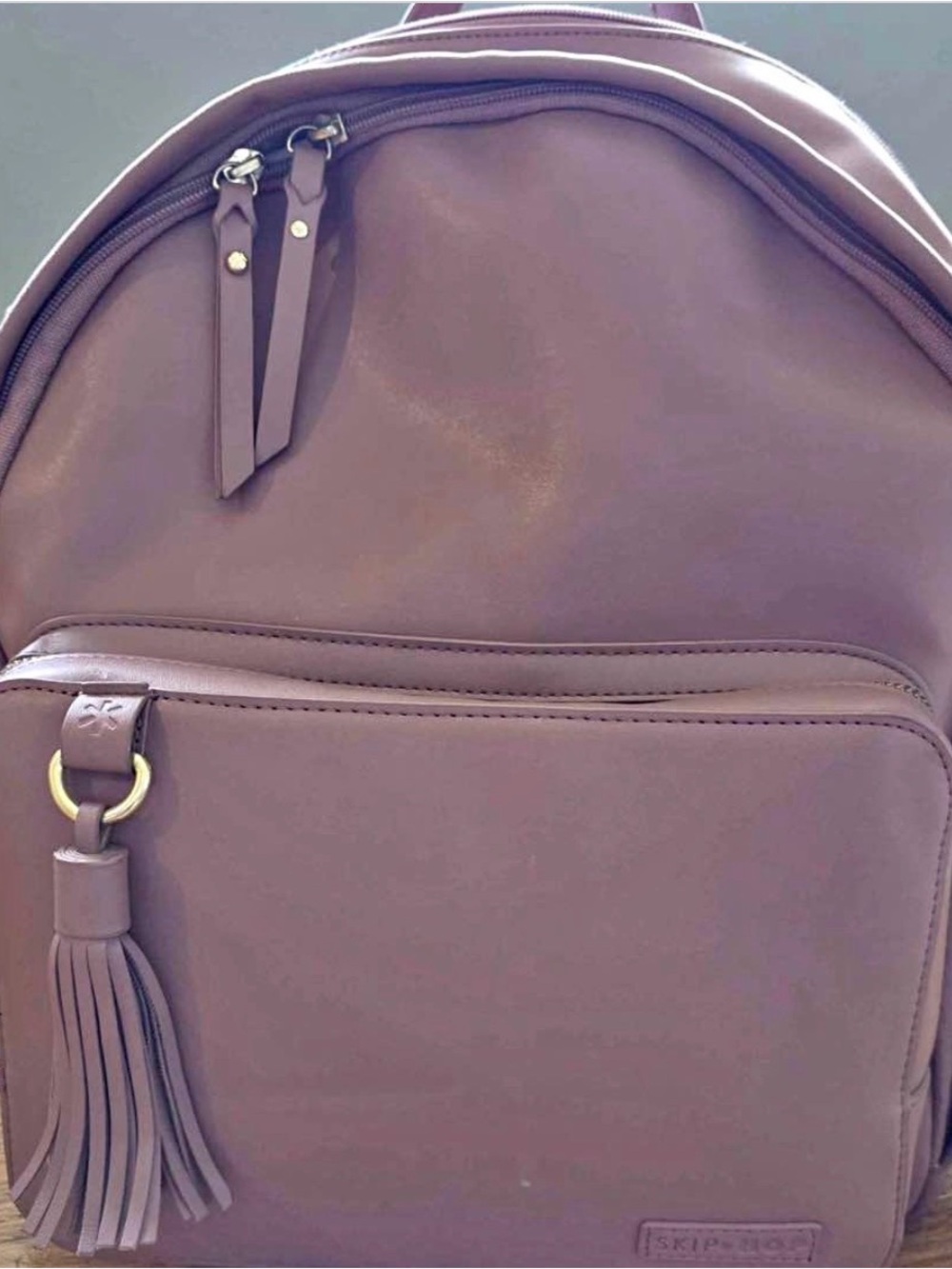 Skip Hop Dusty Mauve Faux-Leather Backpack with Tassel Accent